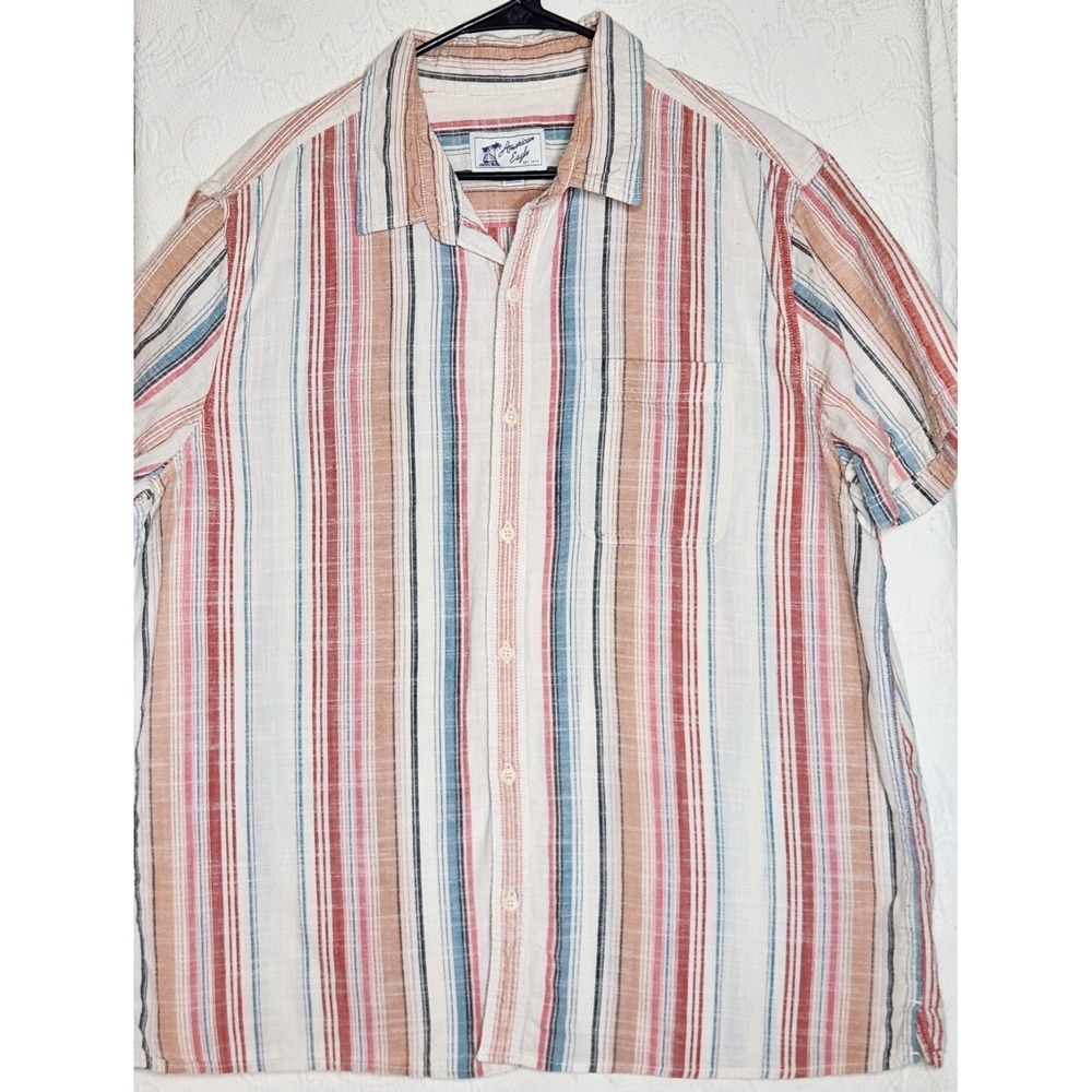American Eagle Vintage Mens Short Sleeve Button Down Striped Shirt XXL